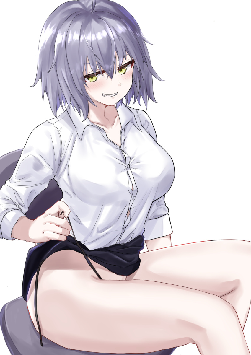 1girl, ahoge, alternate_costume, bare_thighs, black_miniskirt, black_panties, black_skirt, black_string