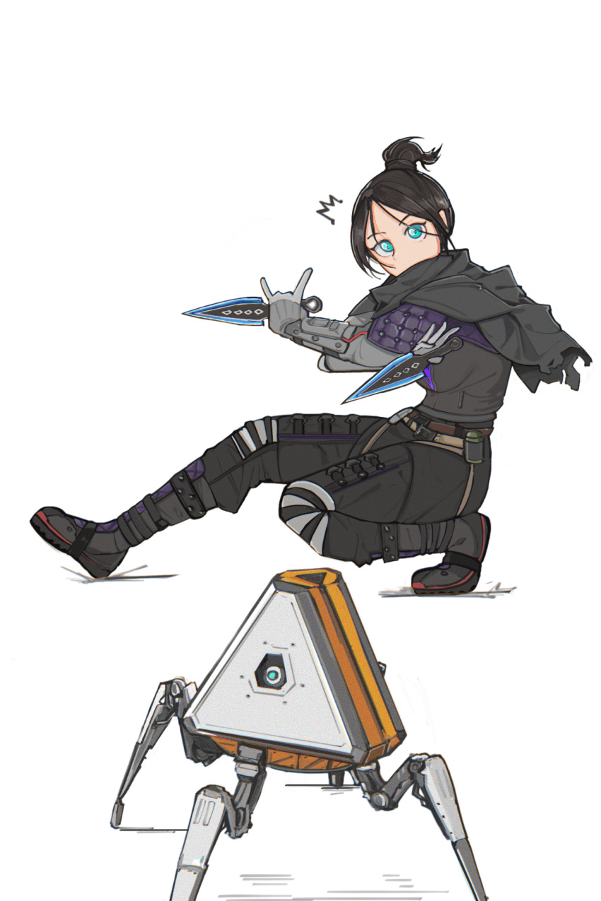 1girl, \n/, apex_legends, black_bodysuit, black_hair, black_scarf, blue_eyes, bodysuit