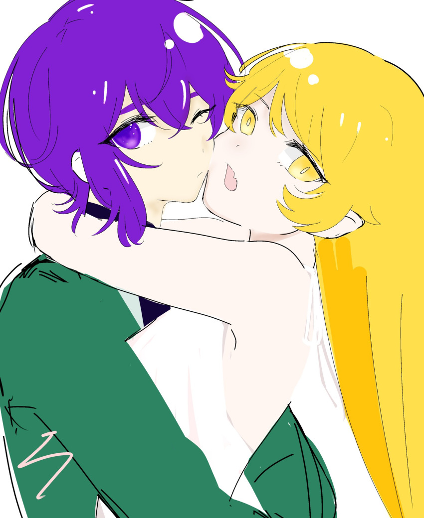 2girls, 99kkccqq, bishounen_series, blonde_hair, cheek-to-cheek, closed_mouth, doujima_mayumi, eyebrows_visible_through_hair