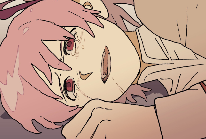 1girl, hair_between_eyes, highres, kaname_madoka, kimsun_28, looking_at_another, mahou_shoujo_madoka_magica, medium_hair