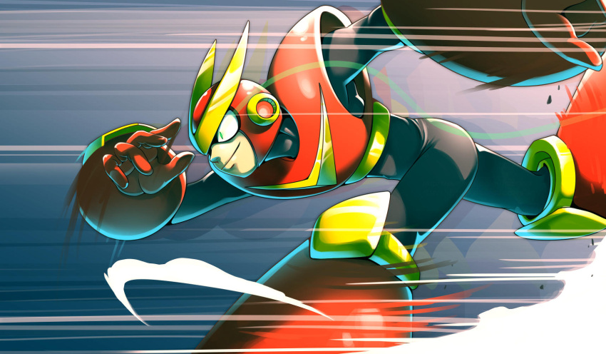 1boy, bodysuit, dust_cloud, glowing, glowing_eyes, green_eyes, helmet, highres