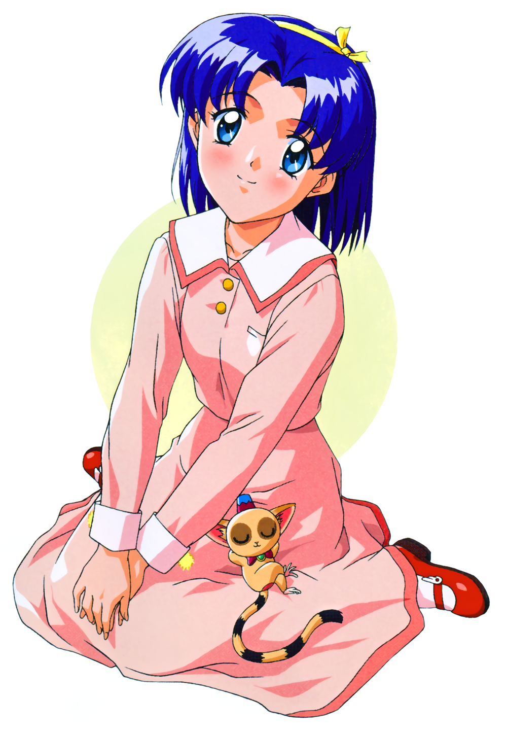 1990s_(style), 1girl, blue_eyes, blue_hair, highres, kokura_masashi, long_sleeves, nozaki_sumire
