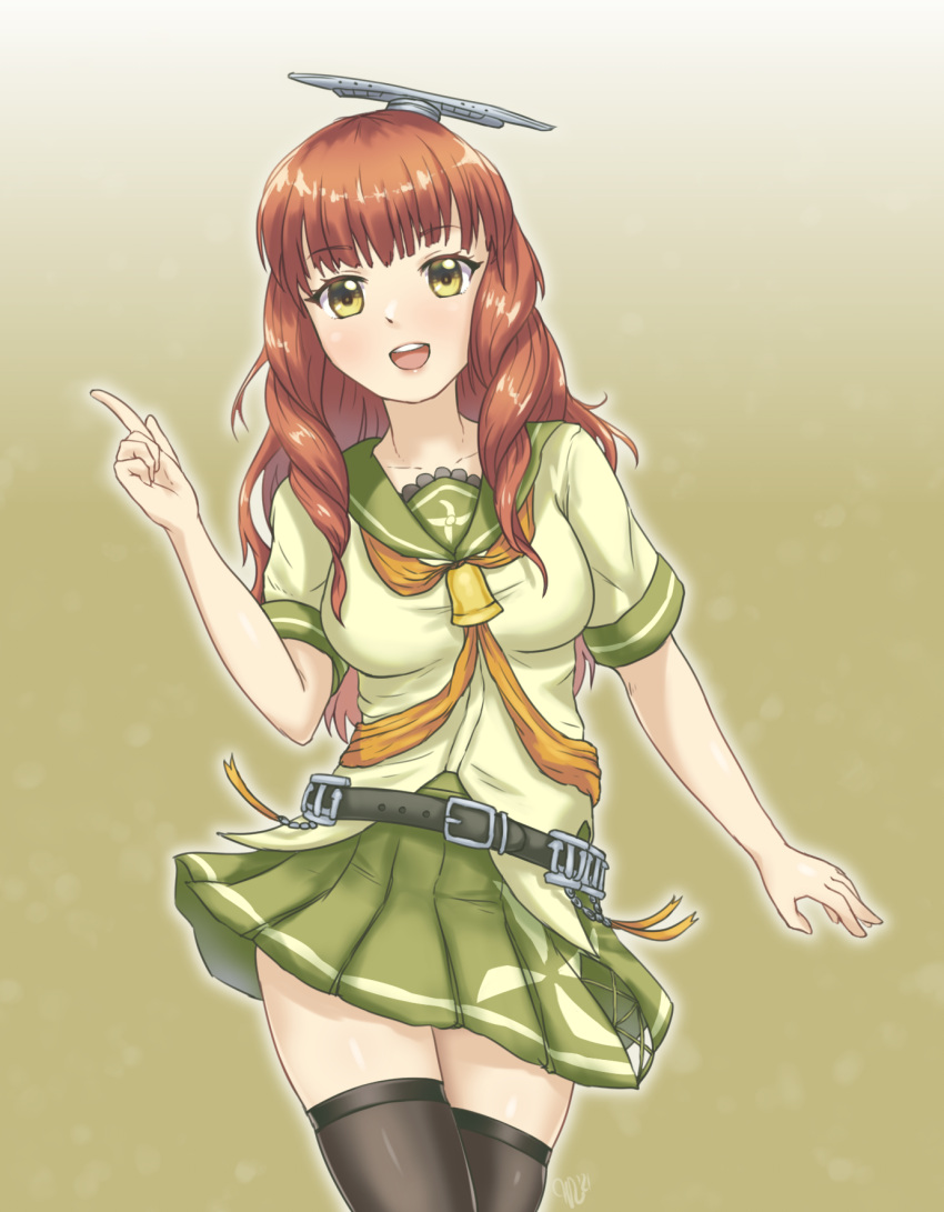 1girl, aircraft_catapult, bangs, beige_serafuku, beige_shirt, belt, black_belt, black_legwear