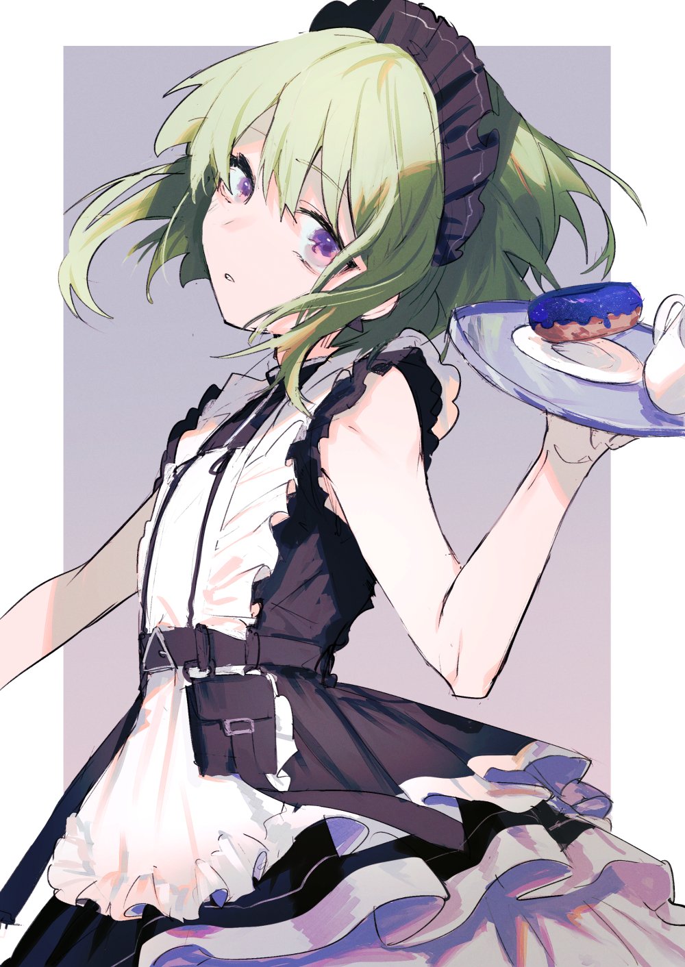 1boy, alternate_costume, apron, black_gloves, black_jacket, blonde_hair, blush, bow