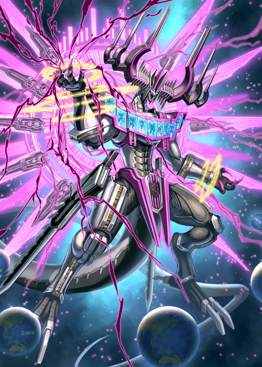 absurdres, claw_pose, claws, complete_form, dragon, dragon_horns, dragon_tail, dragon_wings