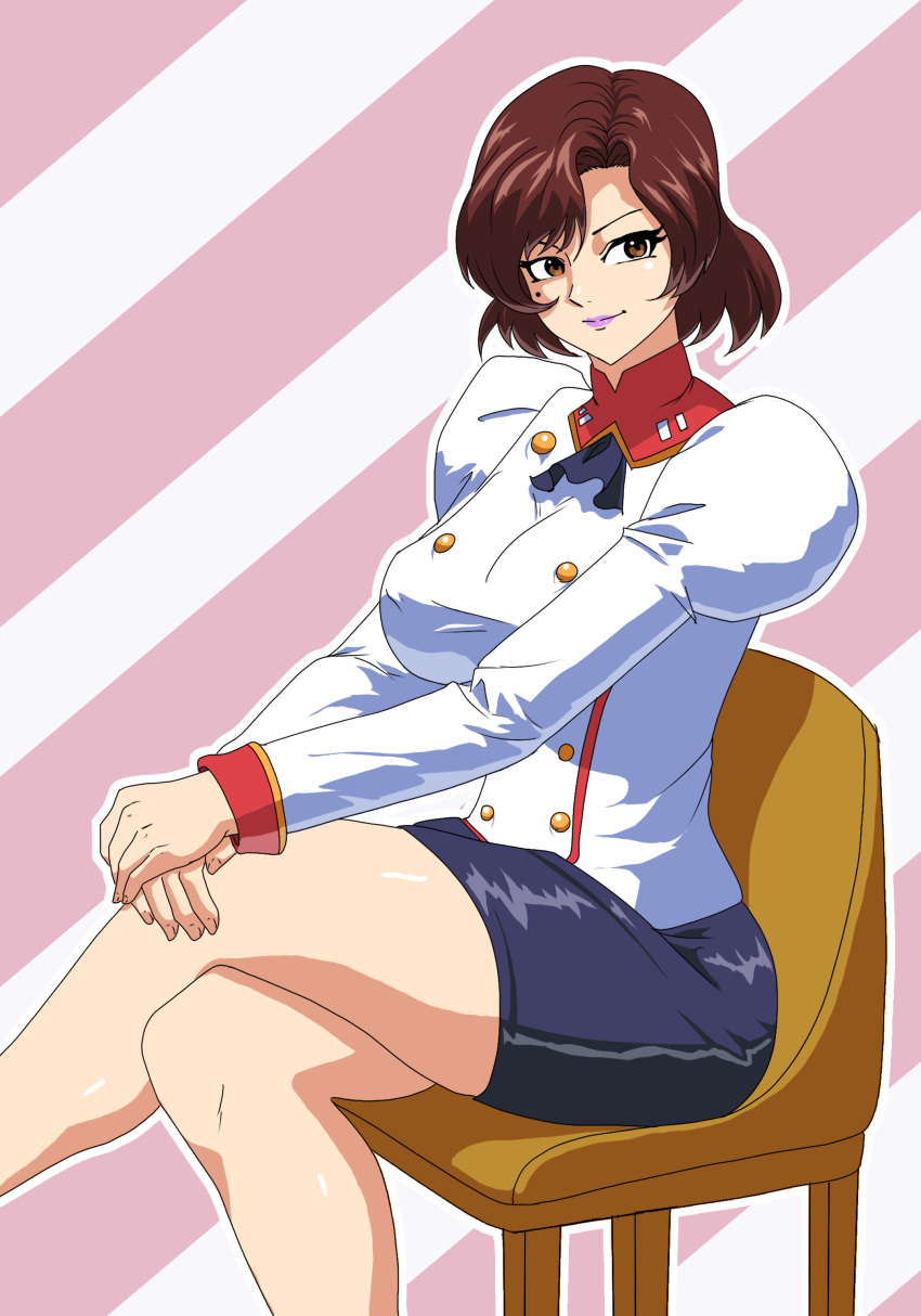 1girl, absurdres, agent_aika, aika_(series), bangs, breasts, buttons, chair