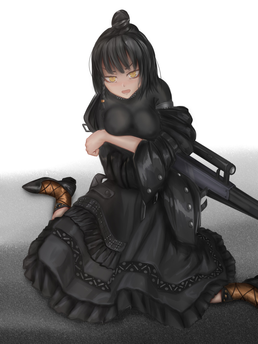 1girl, absurdres, alternate_costume, black_hair, blush, breasts, caws_(girls_frontline), cosplay