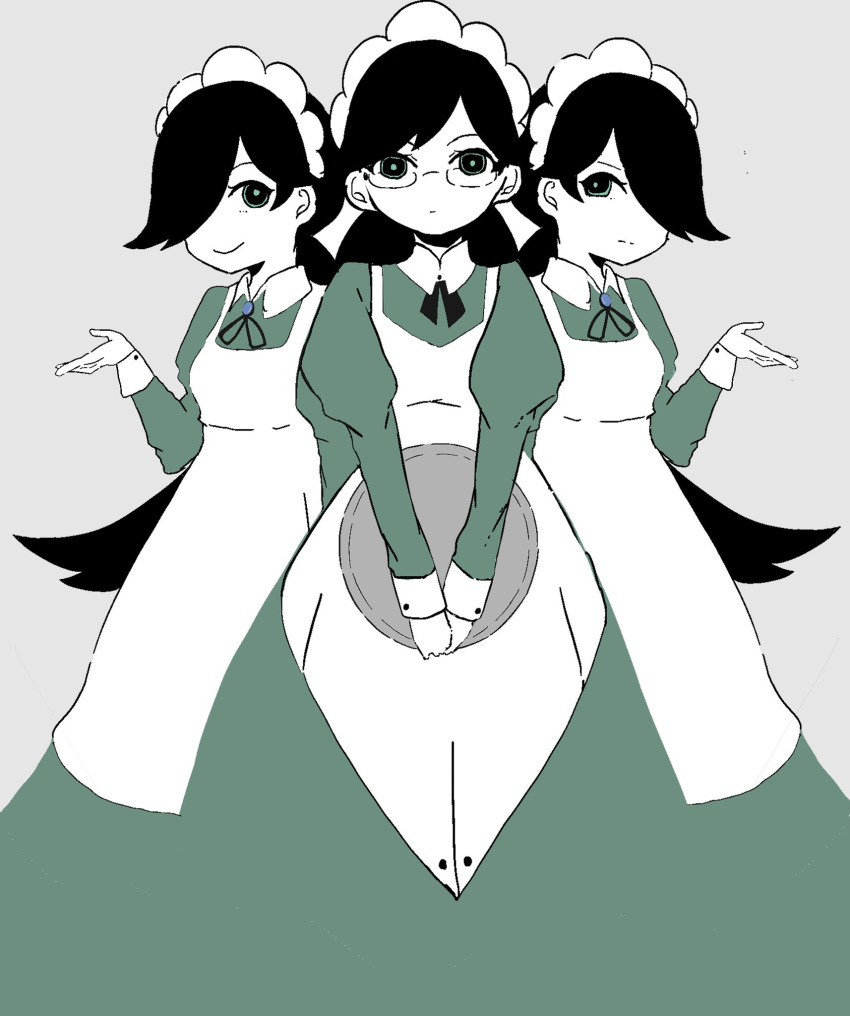 3girls, black_eyes, black_hair, chiga_akari, chiga_hikari, chiga_teruko, dress, gloves