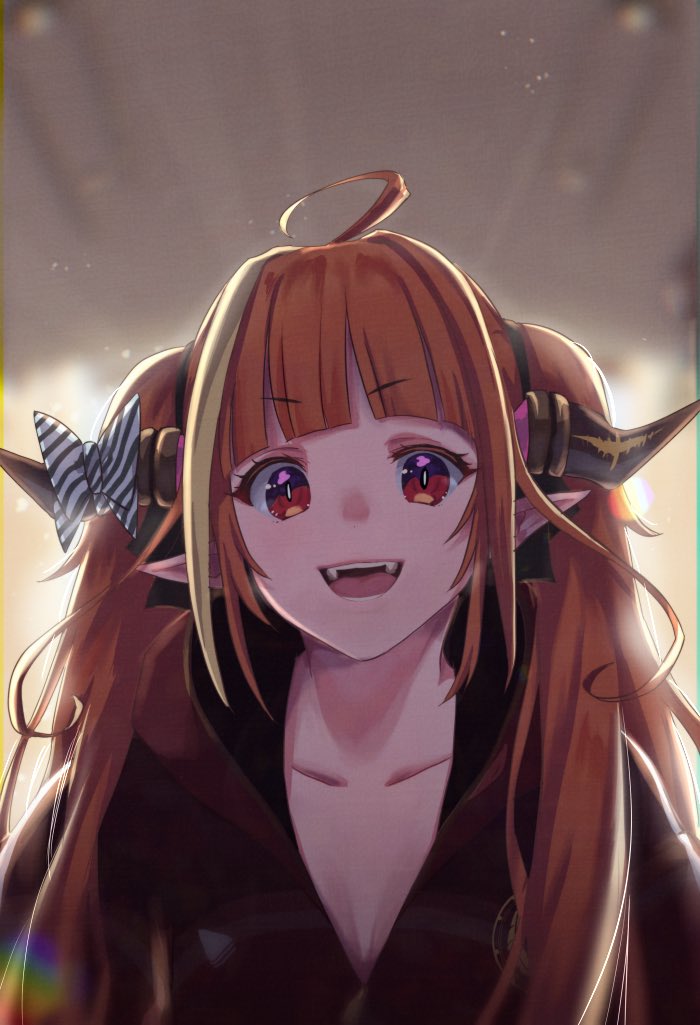 1girl, ahoge, backlighting, bangs, black_ribbon, blonde_hair, blunt_bangs, blurry