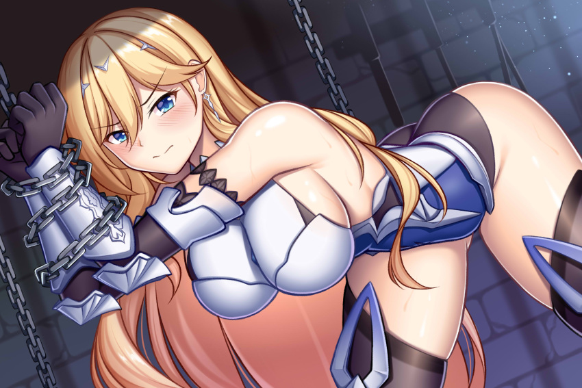 1girl, armor, armored_leotard, ass, bianka_durandal_ataegina, bianka_durandal_ataegina_(bright_knight:_excelsis), black_gloves, black_legwear