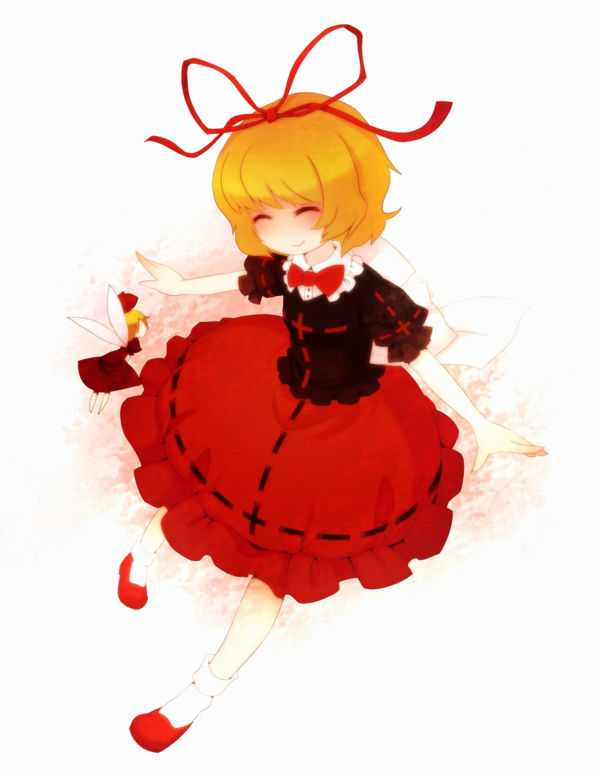 blonde_hair, bow, bubble_skirt, doll, dress, hair_ribbon, highres, medicine_melancholy