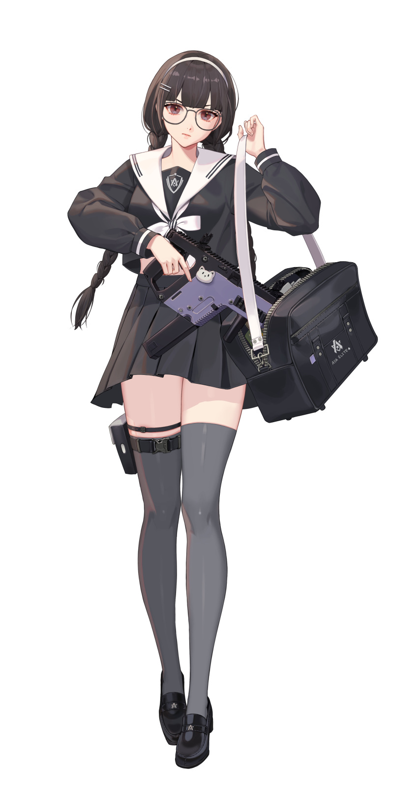 1girl, absurdres, aya_(black_survival), bag, bangs, black-framed_eyewear, black_bag, black_clothes