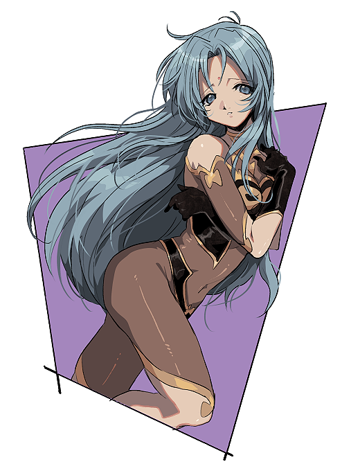 1girl, bangs, black_gloves, blue_eyes, blue_hair, bodystocking, breasts, covered_navel