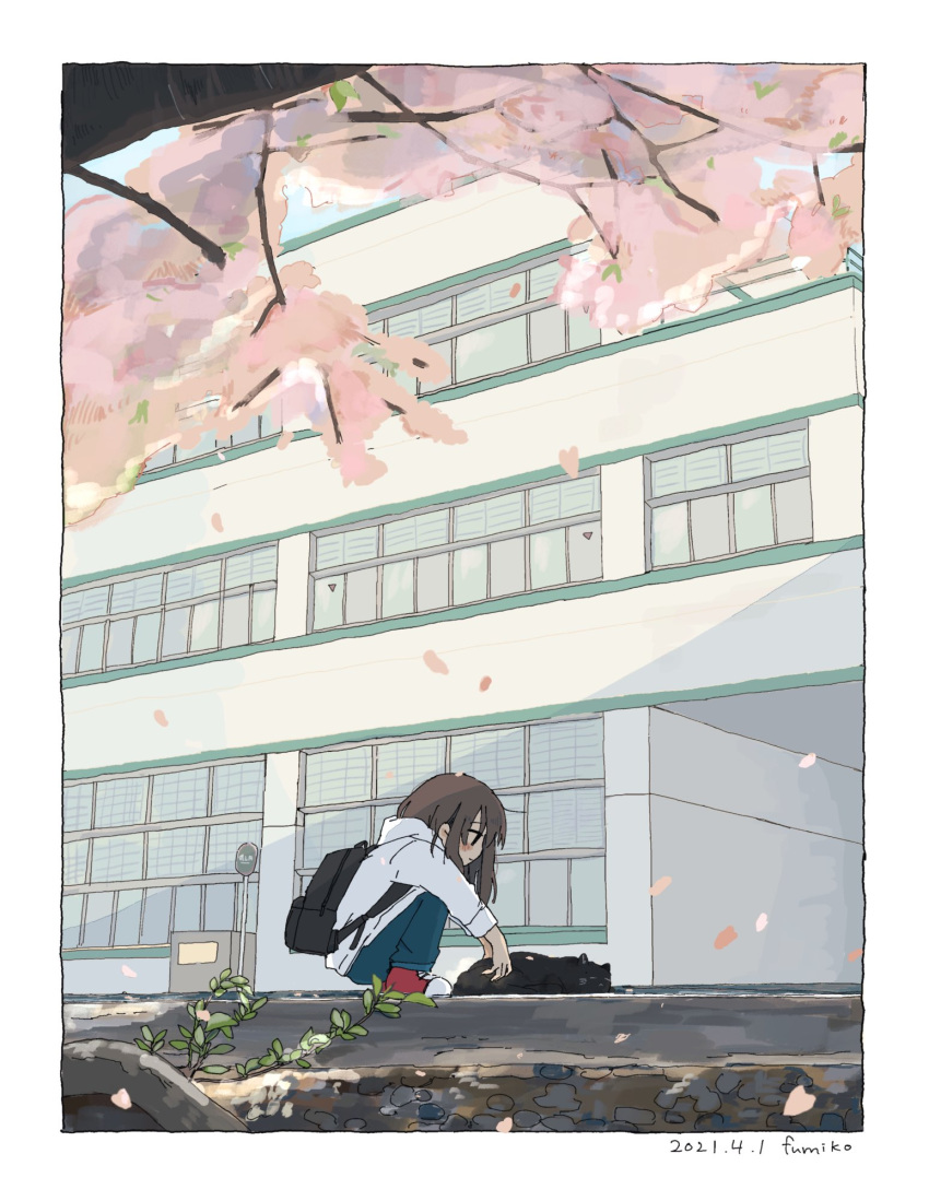 156m, 1girl, ahoge, artist_name, backpack, bag, black_bag, black_border