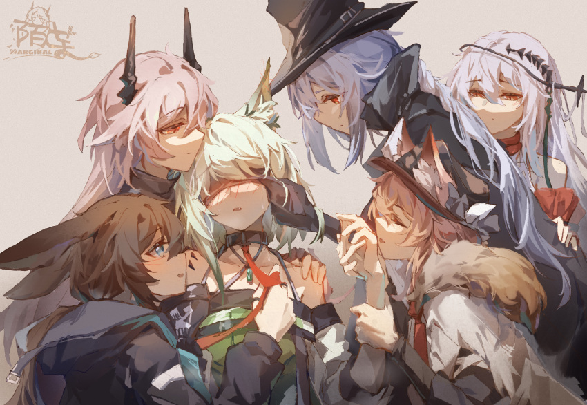 6+girls, absurdres, amiya_(arknights), animal_ear_fluff, animal_ears, arknights, artist_name, black_gloves