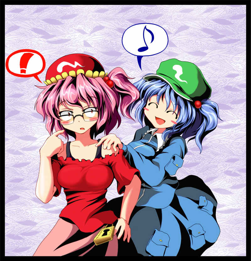 bad_id, bespectacled, closed_eyes, glasses, hat, kawashiro_mitori, kawashiro_nitori, original