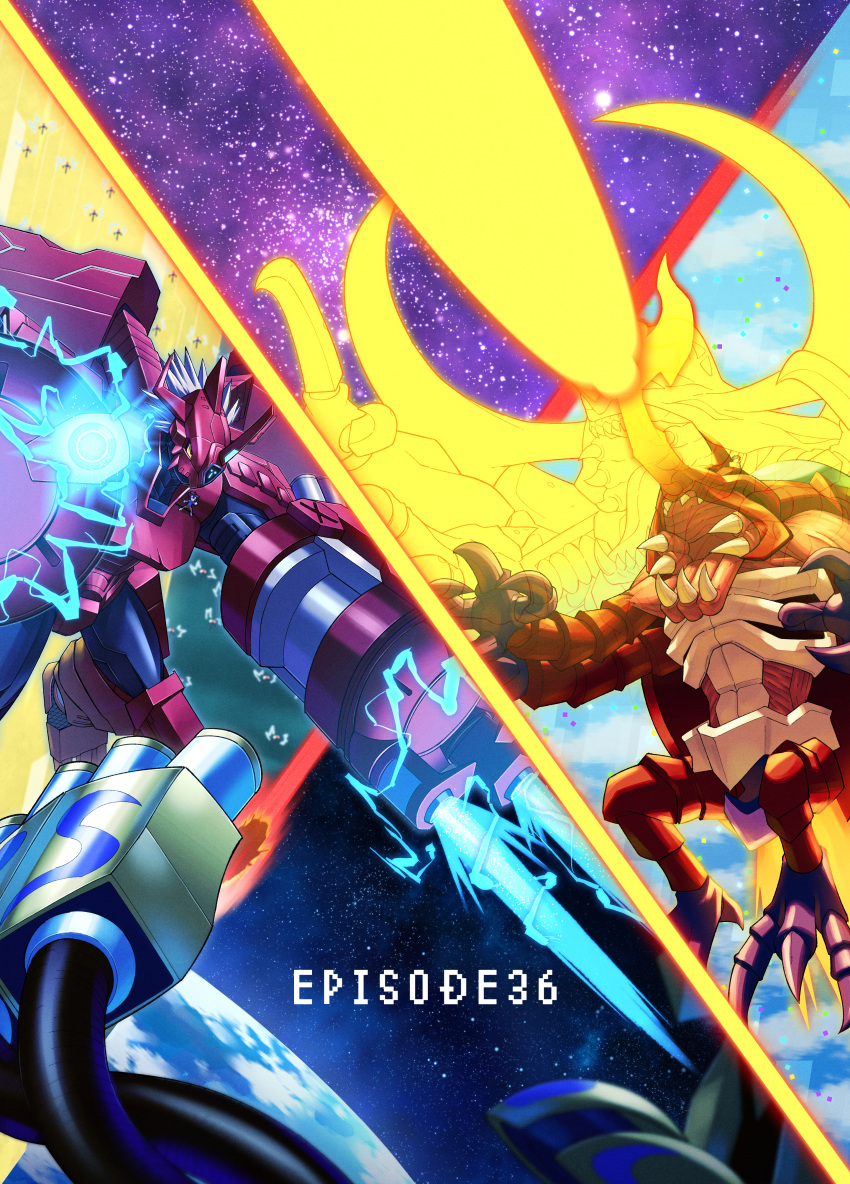 absurdres, atlurkabuterimon, bbb_(fabio8552), blitzgreymon, claws, commentary_request, digimon, digimon_(creature)