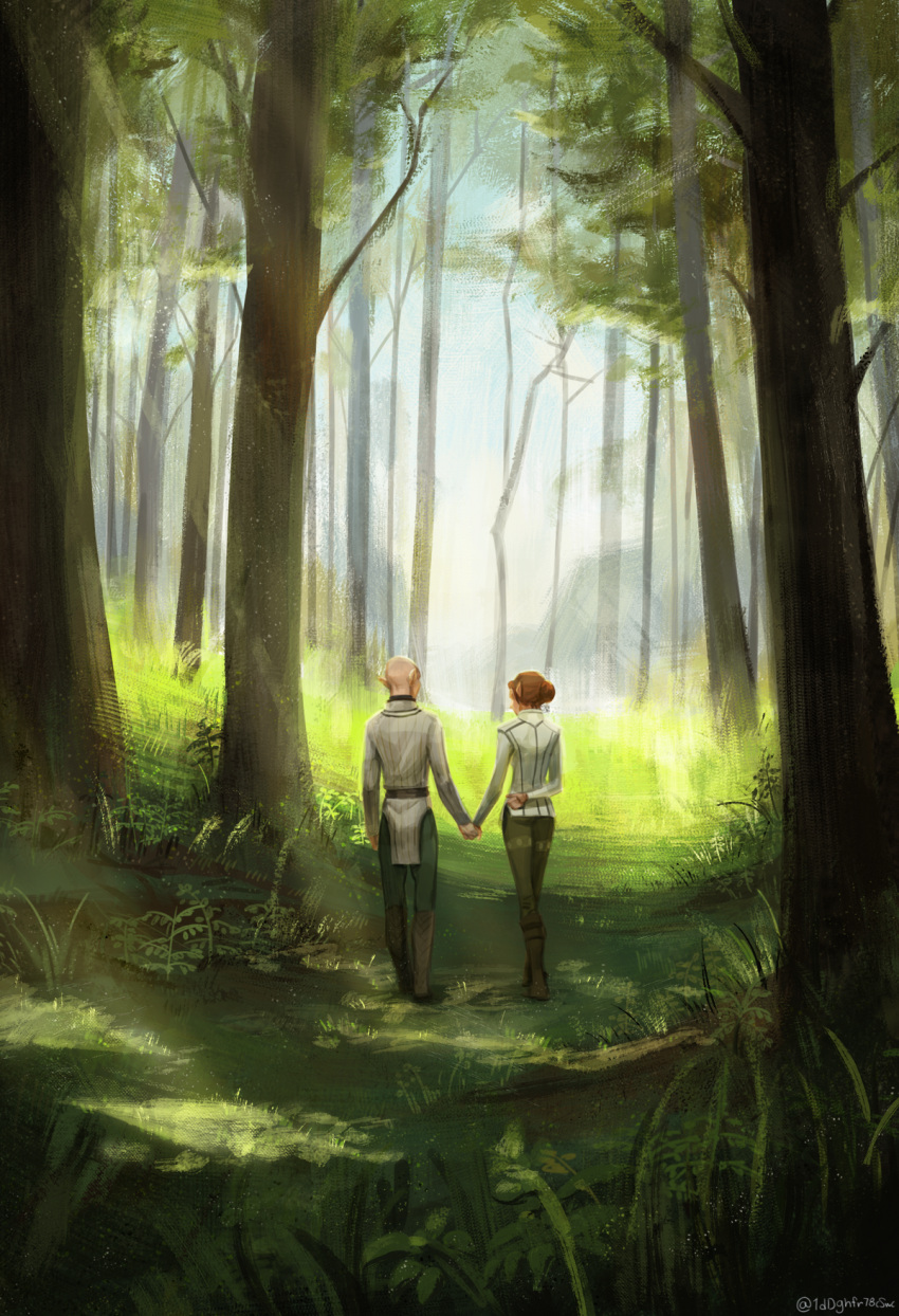 1boy, 1girl, arm_behind_back, artist_name, bald, boots, cheetahman_(1ddghfr78cswc), couple