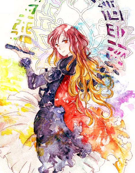 dress, gradient_hair, hijiri_byakuren, long_hair, multicolored_hair, scroll, solo, touhou