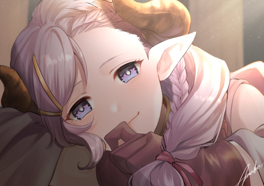 asazuke25, blue_eyes, braid, demon_horns, draph, gloves, granblue_fantasy, highres