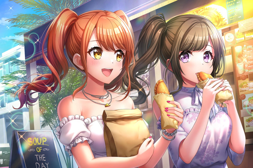 blush, brown_eyes, d4dj, dress, long_hair, orange_hair, seto_rika, smile