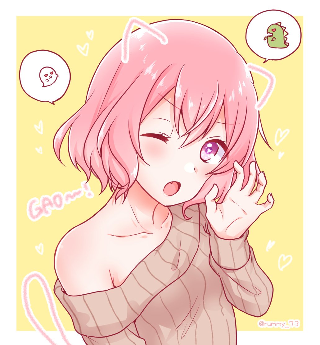 1girl, bangs, blush, breasts, closed_eyes, long_sleeves, looking_at_viewer, niconico