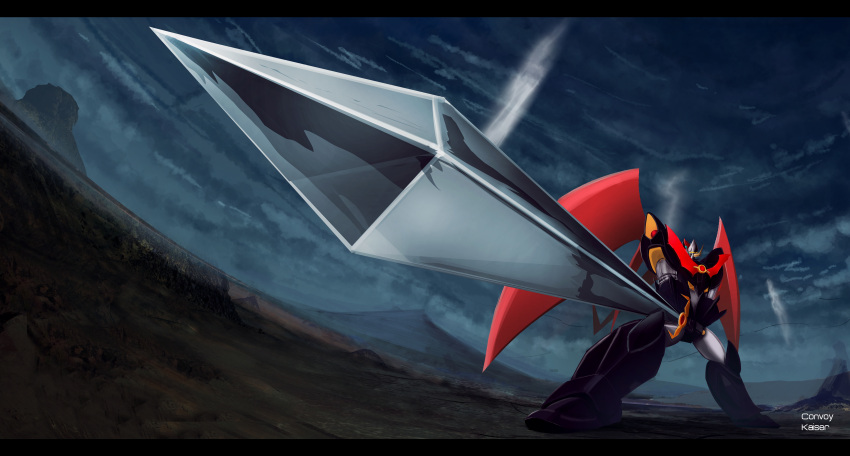 absurdres, highres, holding, holding_sword, holding_weapon, khaizer, looking_to_the_side, mazinger_(series)