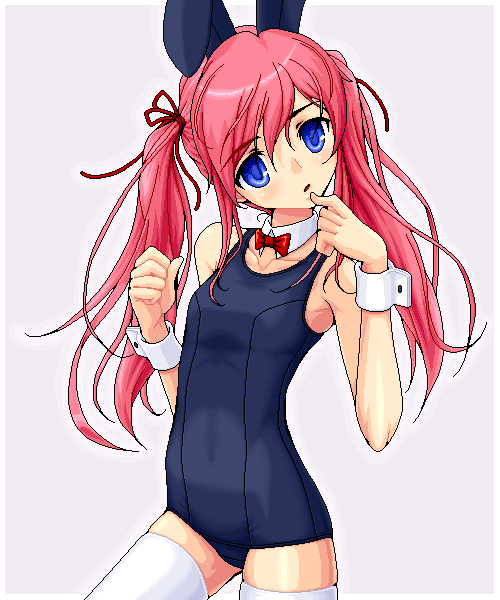 bowtie, bunny_girl, flat_chest, loli, long_hair, oekaki, one-piece_swimsuit, original