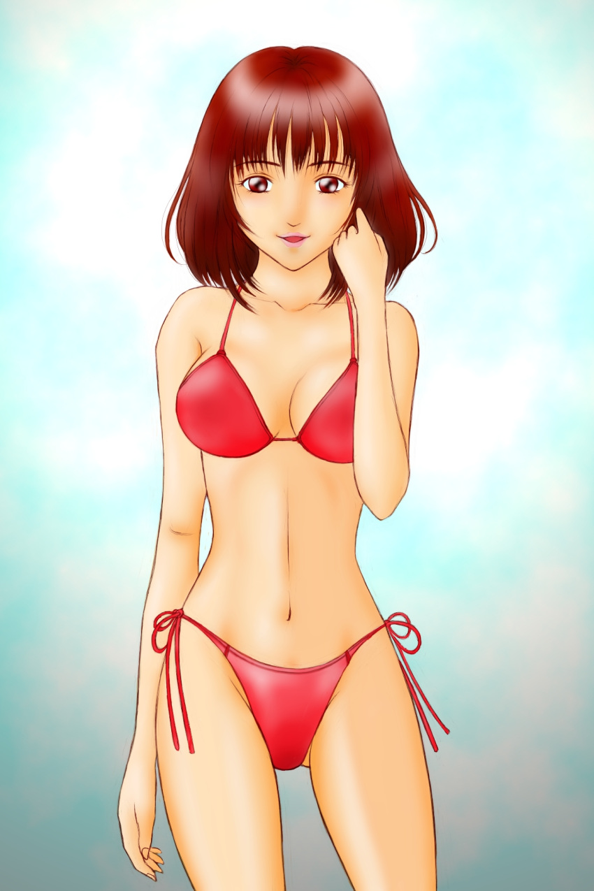 bikini, brown_eyes, brown_hair, jun_tamayochan, original, short_hair, swimsuit