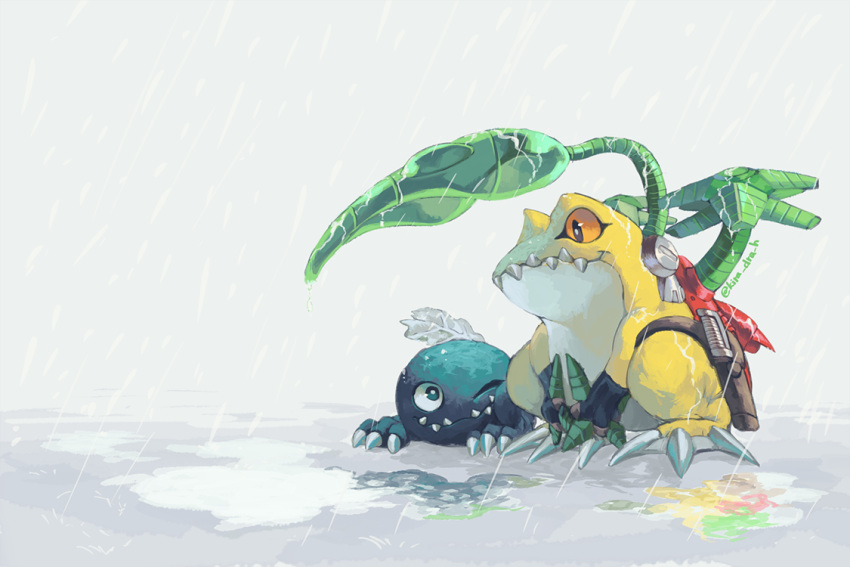 black_eyes, claws, closed_mouth, colored_sclera, commentary_request, digimon, digimon_(creature), fangs