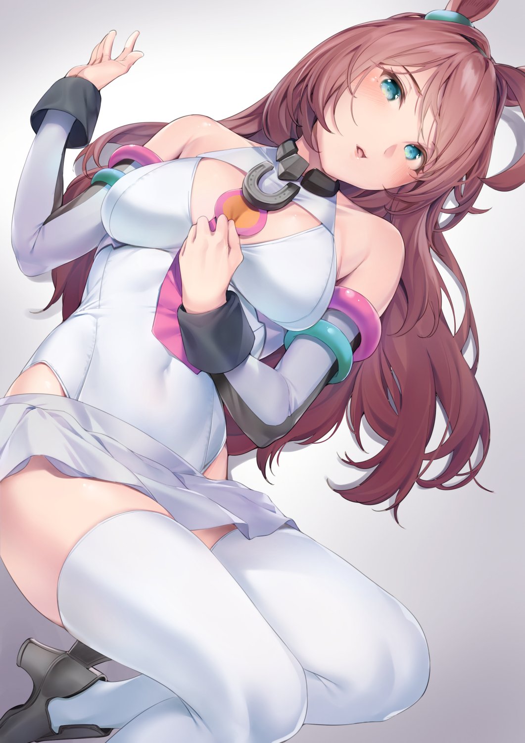 1girl, amagimei, animal_ears, armlet, armpit_crease, bangs, black_footwear, blue_eyes