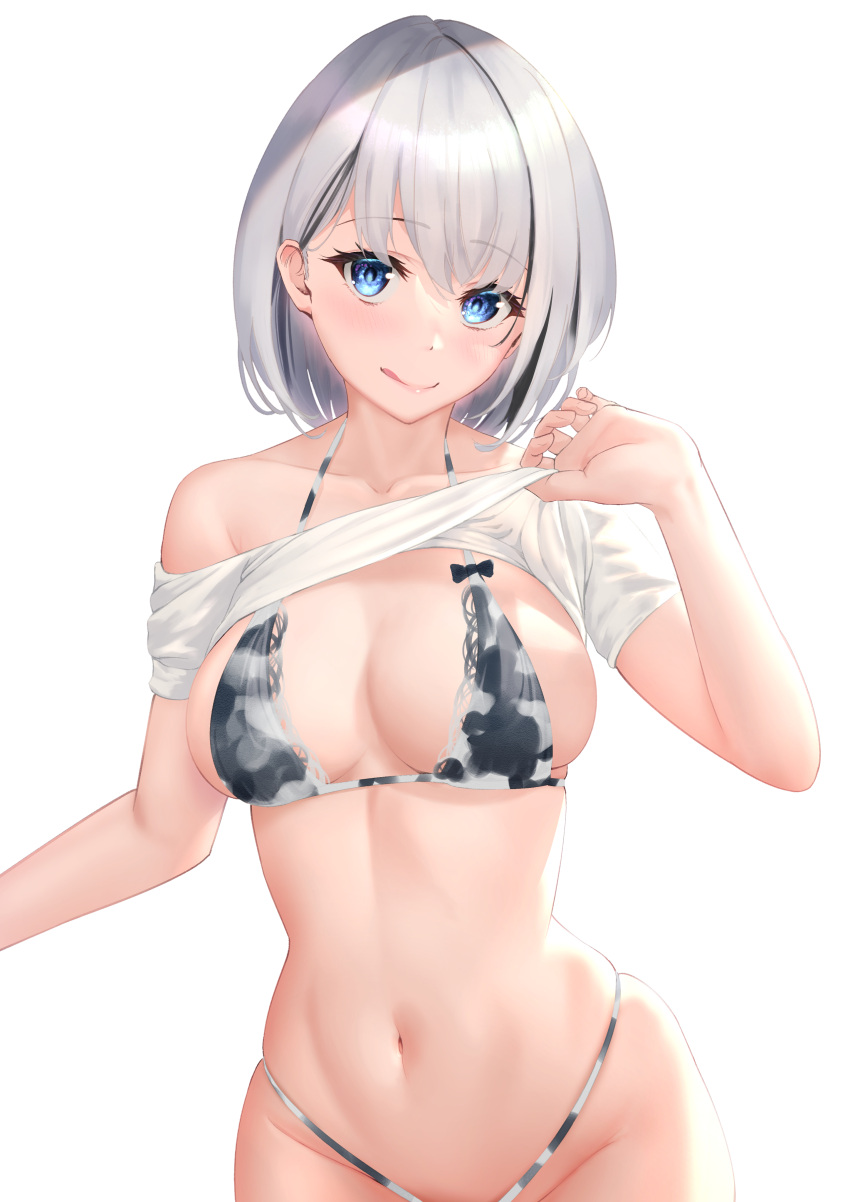 1girl, absurdres, bangs, blue_eyes, bow, bra, breasts, cowboy_shot
