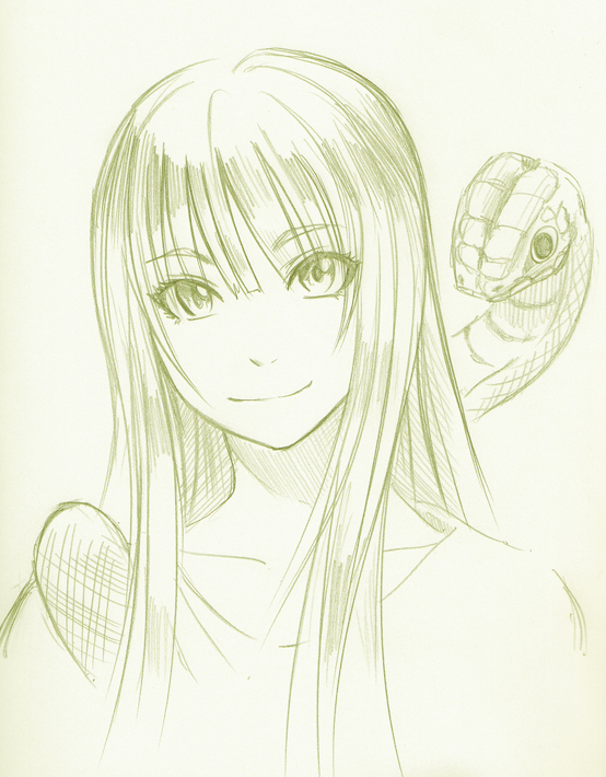 hakudou_yayoi, hoshi_no_samidare, monochrome, shea_moon, sketch, snake, yellow
