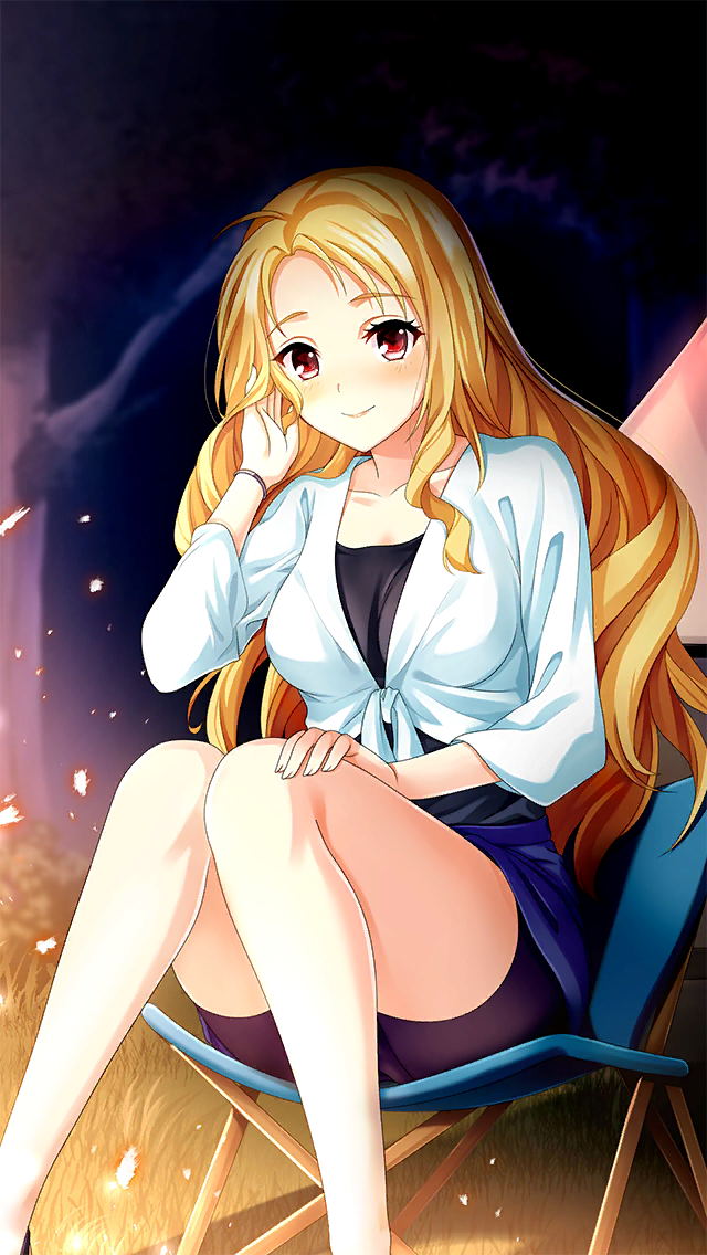 1girl, bike_shorts, black_shirt, blonde_hair, blue_skirt, bracelet, closed_mouth, collarbone