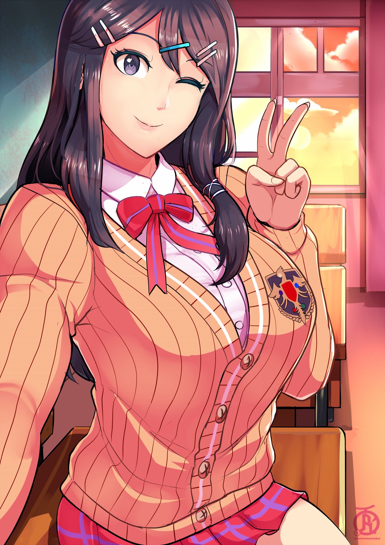 1girl, ;), blue_eyes, blue_hair, breasts, fire_emblem, highres, large_breasts