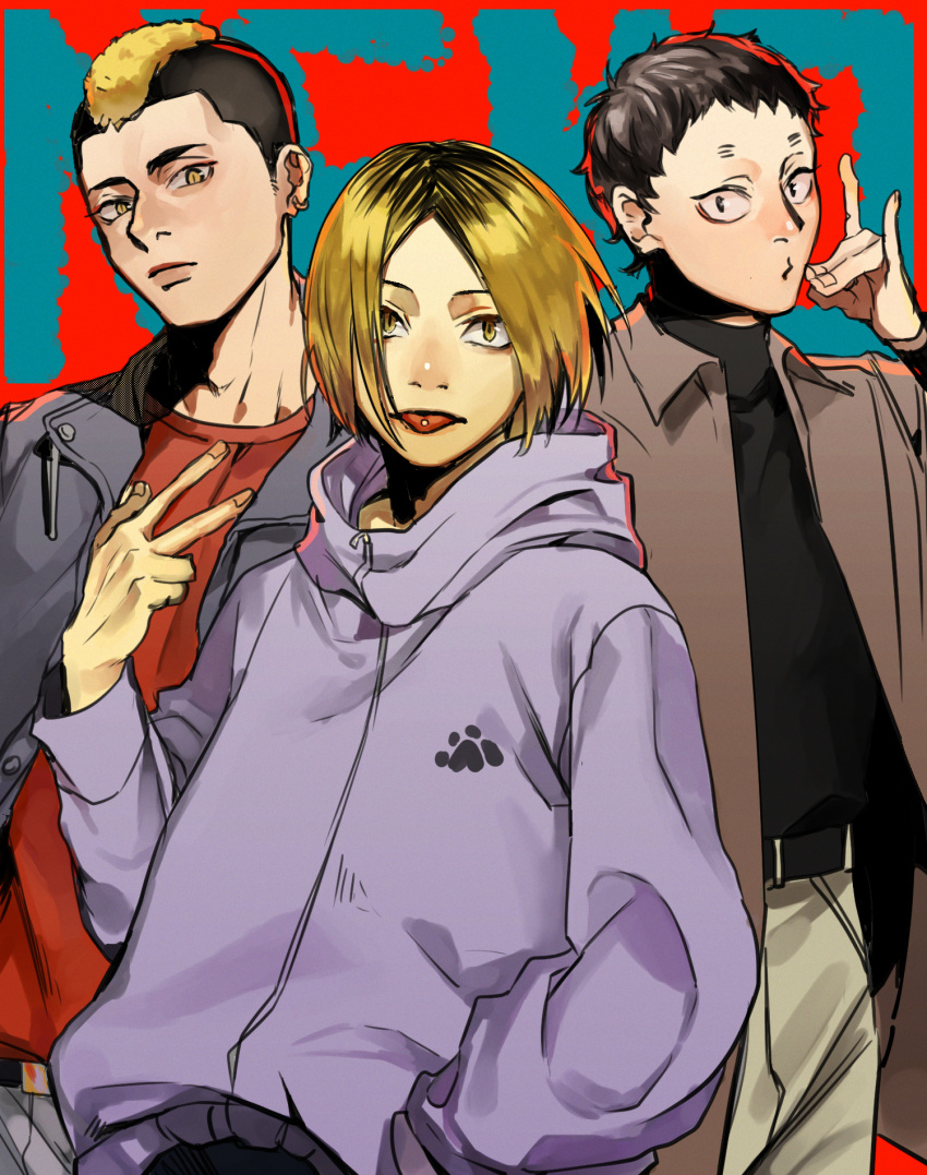 3boys, belt, black_hair, black_shirt, blonde_hair, brown_eyes, fukunaga_shouhei, haikyuu!!
