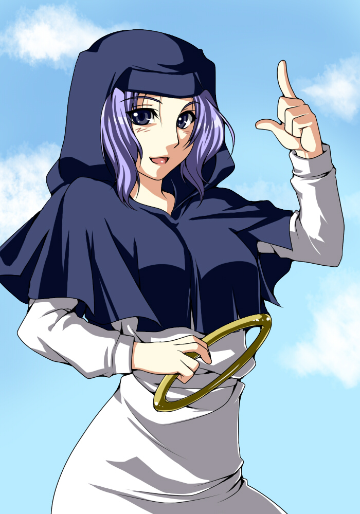 blue_eyes, blue_hair, bracelet, hood, jewelry, kumoi_ichirin, ogera, ogera_okera