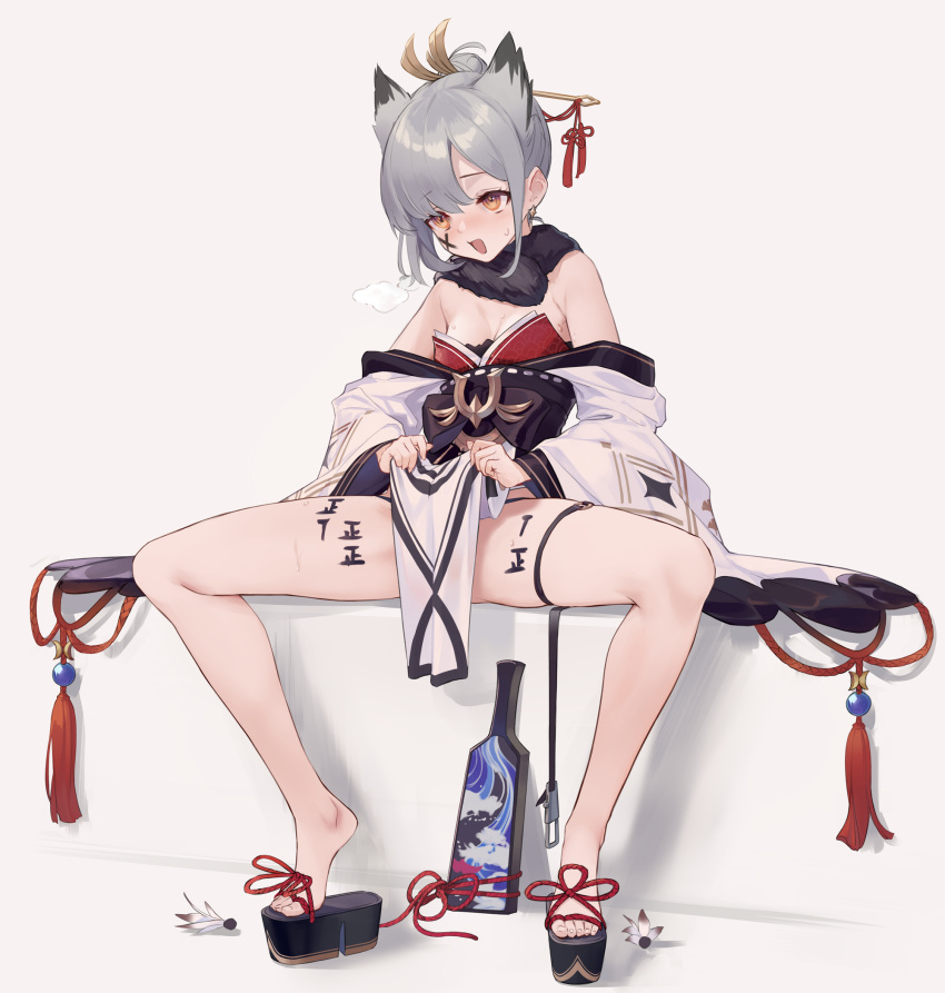 1girl, animal_ears, armpit_crease, azur_lane, bare_legs, bare_shoulders, black_panties, blush