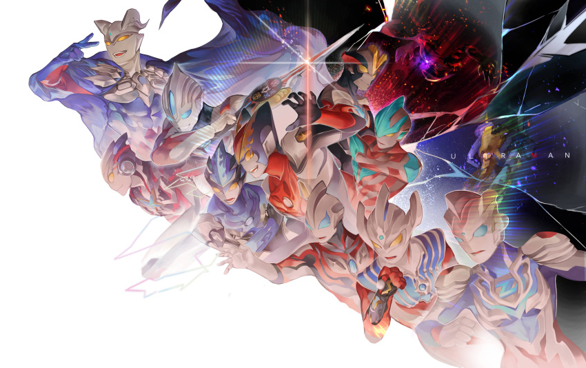 6+boys, absurdres, blade, blue_cape, blue_eyes, cape, claws, clenched_hand