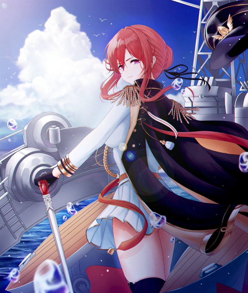 1girl, absurdres, aiguillette, azur_lane, black_coat, black_gloves, black_headwear, black_legwear