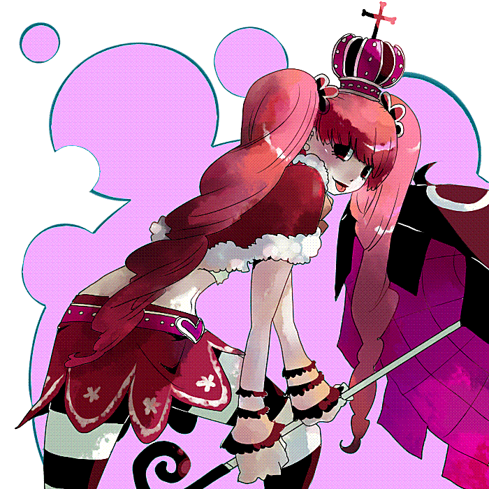futsukiri_ringo, long_hair, one_piece, pantyhose, perona, pink_hair, skirt, tongue