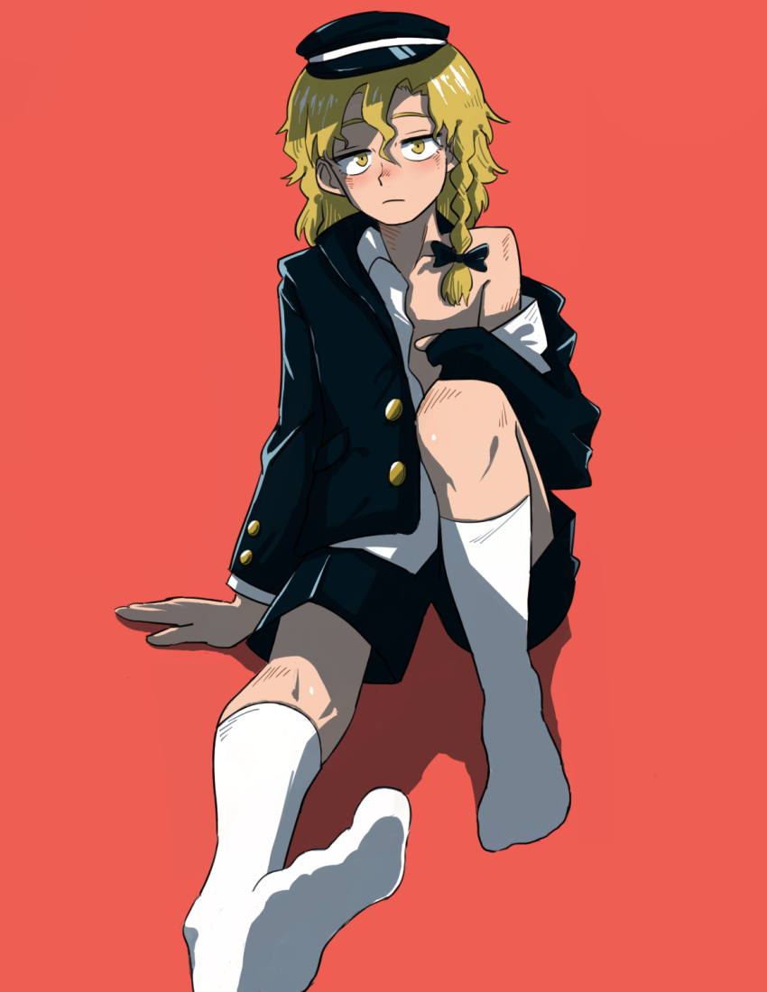 1boy, blonde_hair, braid, commentary, cookie_(touhou), gakuran, hat, highres