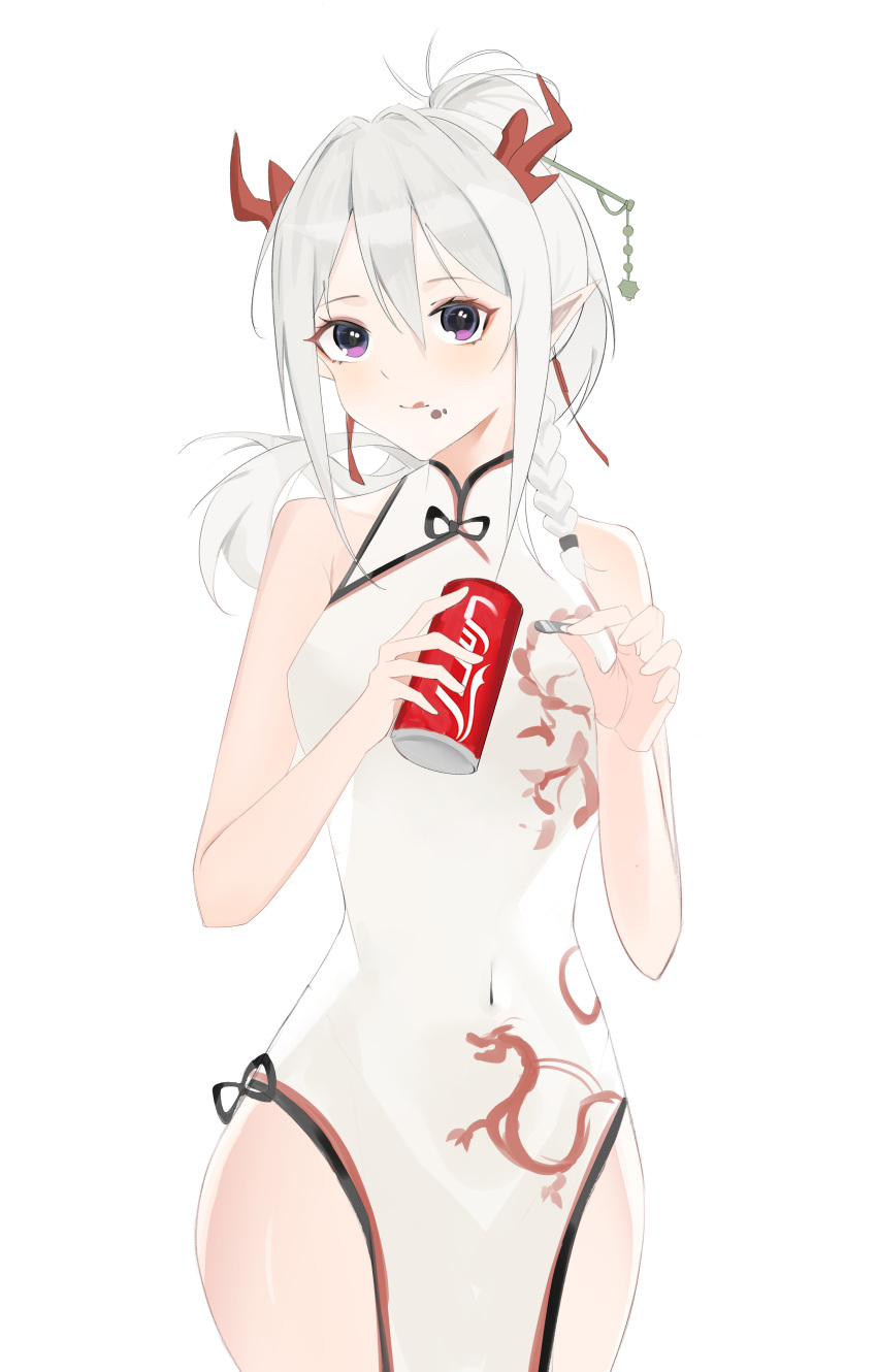 1girl, absurdres, arknights, bangs, bare_arms, bare_shoulders, braid, can