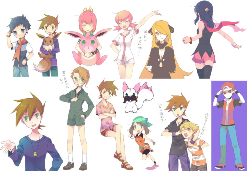 akane_(pokemon), alternate_color, alternate_costume, bandana, character_request, eevee, facial_hair, fake_mustache