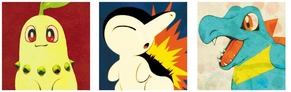 chikorita, cyndaquil, nintendo, no_humans, pokemon, pokemon_(game), pokemon_gsc, tetsuko_(pixiv)