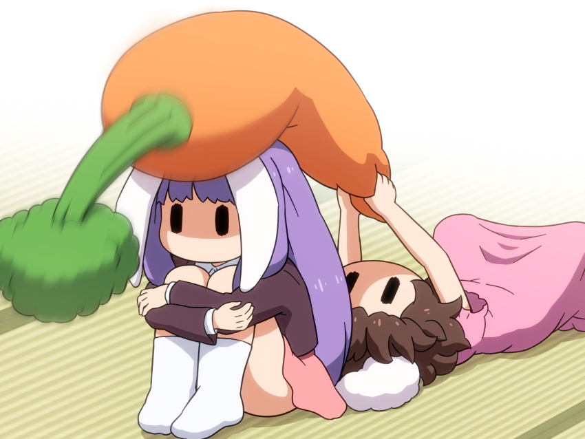 2girls, animal_ears, bangs, brown_hair, brown_jacket, collared_shirt, commentary_request, dress