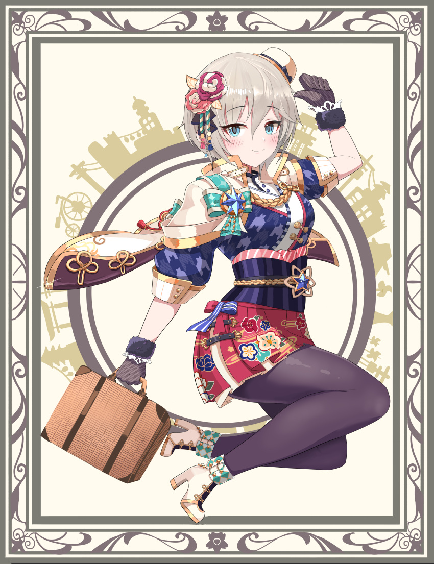 1girl, absurdres, anastasia_(idolmaster), bangs, black_gloves, black_legwear, blue_eyes, blush