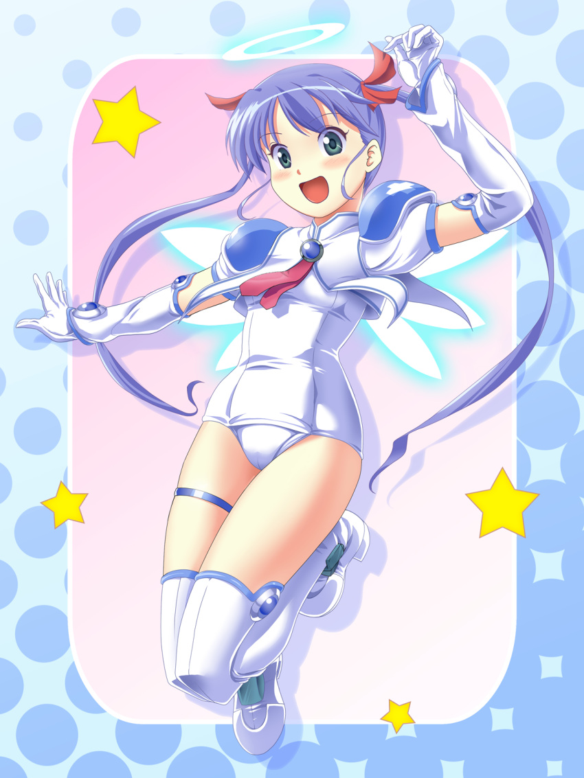 1girl, armor, arms_up, boots, commentary_request, detached_sleeves, djibril_aries, elbow_gloves