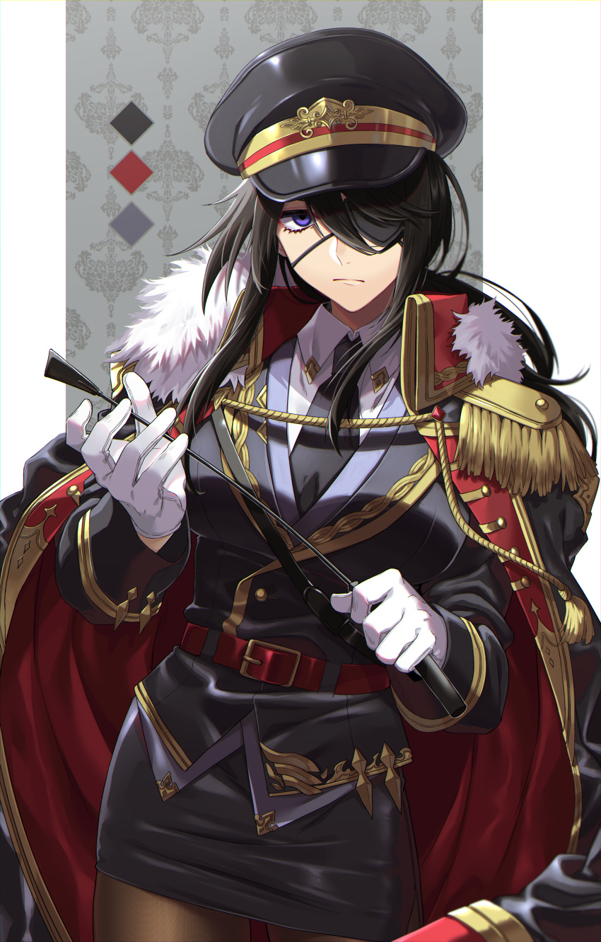 1girl, absurdres, bandages, belt, black_hair, black_headwear, black_jacket, black_skirt