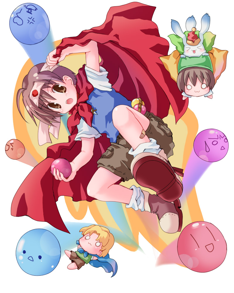3boys, :3, ahoge, bandaid, bandaid_on_leg, bangs, blue_cape, blue_vest